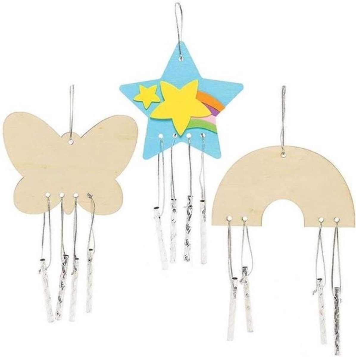 Houten Windklokkenspel - Muzikaal Knutselpakket - Kinderen Knutselen Decoratie - Set van 4 stuks - 13cm - 15cm - Gesorteerd