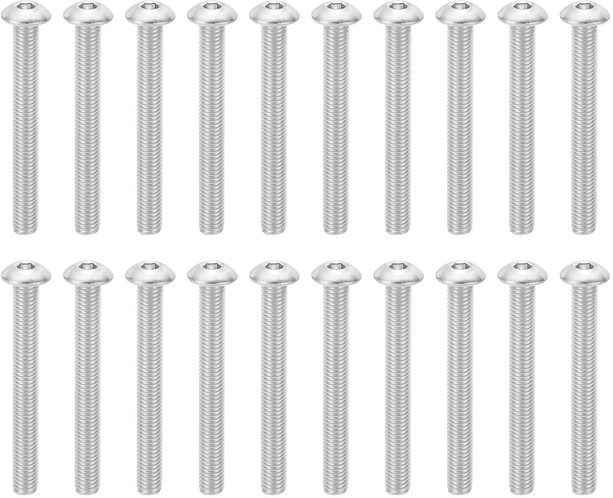 M5-0,8 x 45 mm lenskopschroeven met binnenzeskant, 20 stuks 304 roestvrij staal 18-8 zeskantschroeven bouten zeskant aandrijving volledige schroefdraad