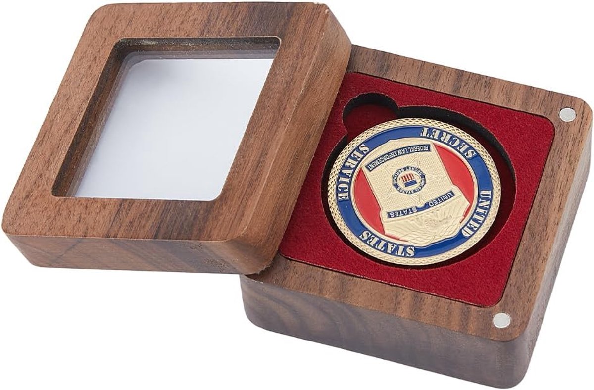 Dailygoods - Houten Opbergkoffer voor Munten met Fluwelen Slot