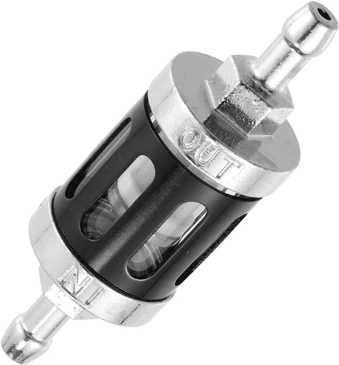 Brandstoffilter voor inline benzinebrandstofleidingen - aluminium zwart - 8 mm diameter - herbruikbaar - Luxento