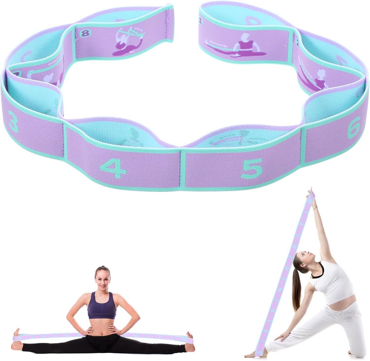 Dailygoods- Yoga Stretchband 8 Lussen - Elastische Gymnastiekband - Fitnessband - Duurzaam Polyester/Latex - Verbeter Flexibiliteit - 86,5 cm Lang