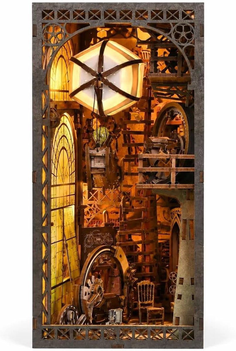 Book Nook Miniatuurhuis Uncle Peter’s Warehouse – DIY Bouwpakket van Hout met LED-Verlichting – Boekenplank Decoratie – Jaar