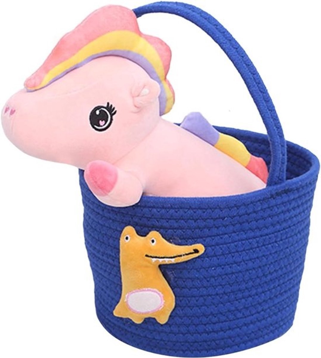 Opbergmand Katoen - Geweven mand - Babykamer Organiseren - Ingebouwde handgrepen - 20x20x17 cm - Blauw Geel