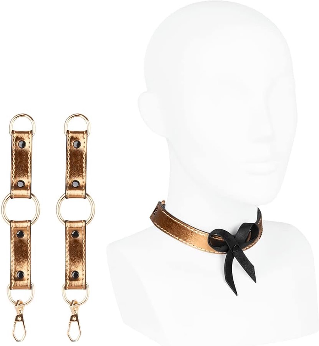 Boeien | Set met halsband en handboeien | Lederoptiek | Goud