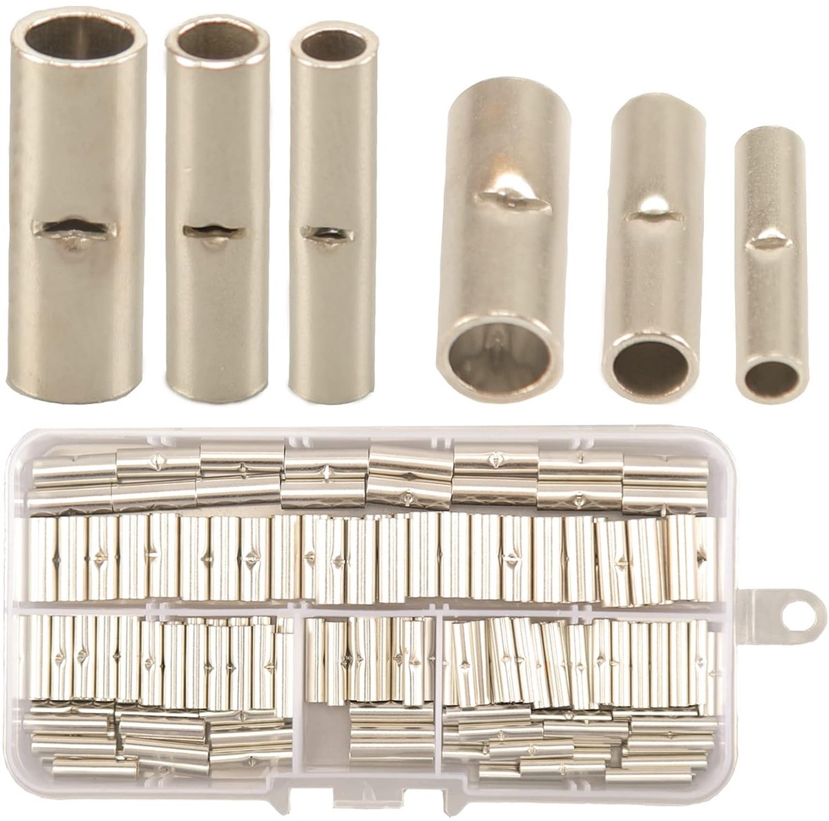 150pcs Stootverbinders Niet-geïsoleerde, Kabelschoenen Set Kabelschoenen Assortiment, Butt Splice Connectors Kit Butt-Connectoren, Elektrische Krimpdraad Connectors voor AWG22-18, AWG16-14, AWG12-10