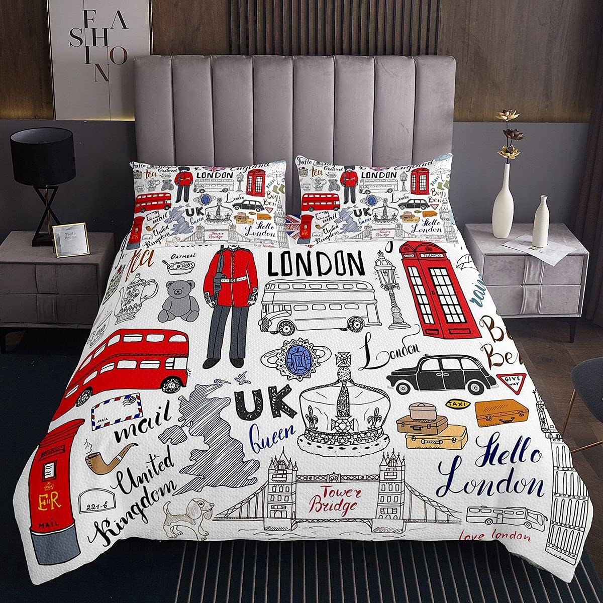Gewatteerde Bedsprei Uk Bus Beroemde Telefoon Booth Coverlet Kids Meisjes Jongens De Grote Ben Symbolen Beddengoed Cover Kamer 2 Stks Single Size