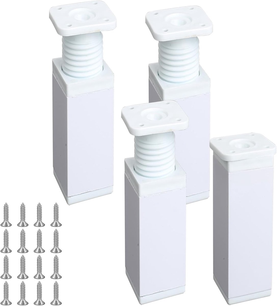 Poten, 15 cm, vierkante poten voor meubels van wit aluminium, voor tafel, bureau, meubelpoten voor kast, bank, tafel, bed, poten