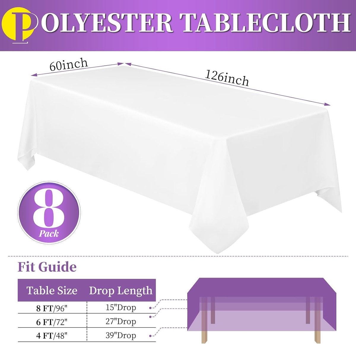 Tafelkleden voor 20 meter grote rechthoekige tafels, 153 x 320 cm, polyester stoffen tafelkleden, kreukvrij, wasbaar, tafelkleed, voor bruiloft, verjaardag, feest