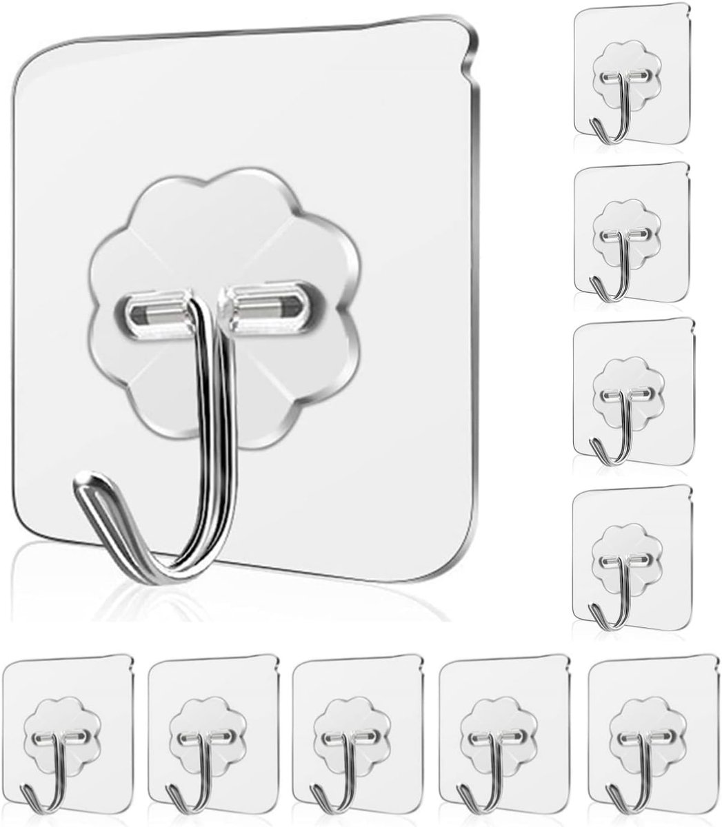 10 stuks zelfklevende haken, transparant, zelfklevende haken voor handdoekhouders, wandhaken, transparant, sterk, naadloos, voor badkamer, keuken, woonkamer