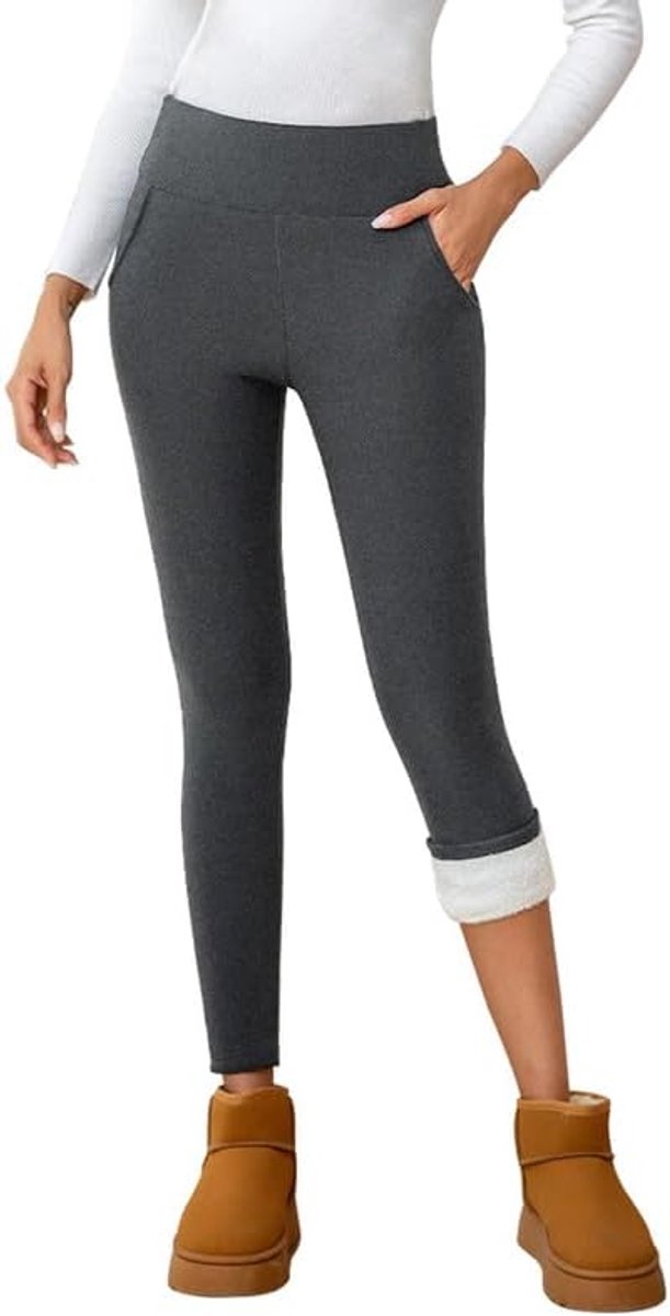 Leggings voor dames, gevoerde thermische leggings voor de winter, warme leggings, hoge taille, fleece, thermische broek, sportlegging, yogabroek, lang met zakken