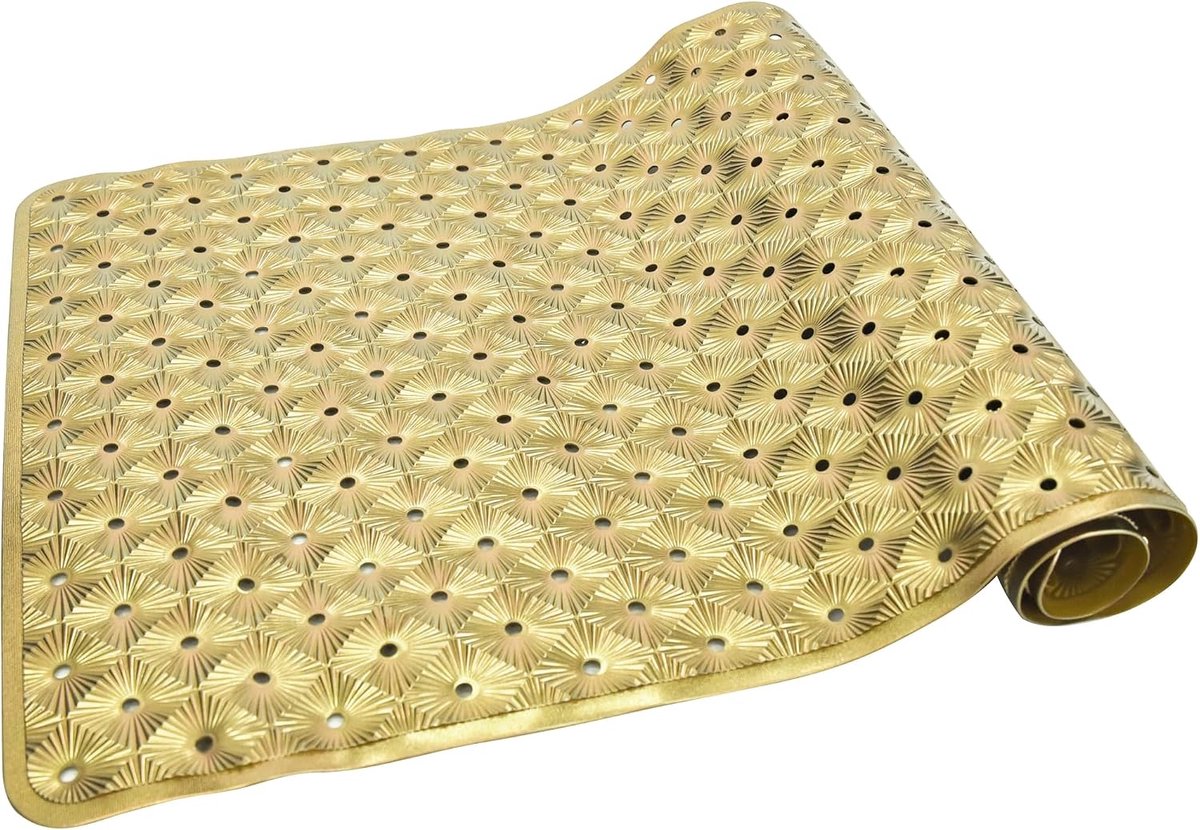 badmat met zuignappen, antislip badmat voor douche, machinewasbaar, badkuip, kinderen, douche- en badmat, peutervriendelijk, badmatten voor badkamer, 38 x 68 cm, goud