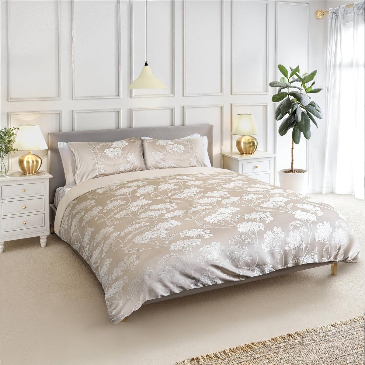 Barclay Blossom - Versierd Jacquard Dekbedovertrek in Crème - Eenpersoons