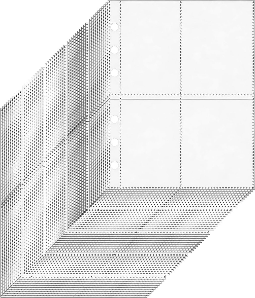 50 stuks A5 geperforeerde kunststof hoezen voor mappen, 4 transparante vakken, bescherming voor kaarten en foto, voor A5-fotokaarten, kaarten, fototas