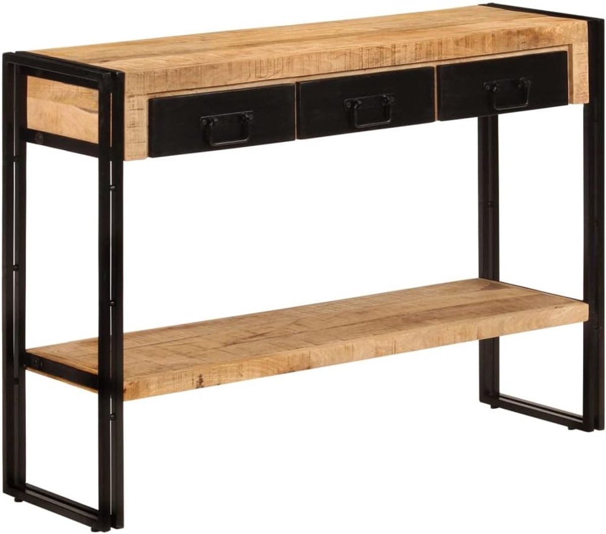 houten consoletafel 110x30x76 cm mangohout tafel met 3 laden en 1 plank ladetafel van robuust mangohout voor hal of woonkamer