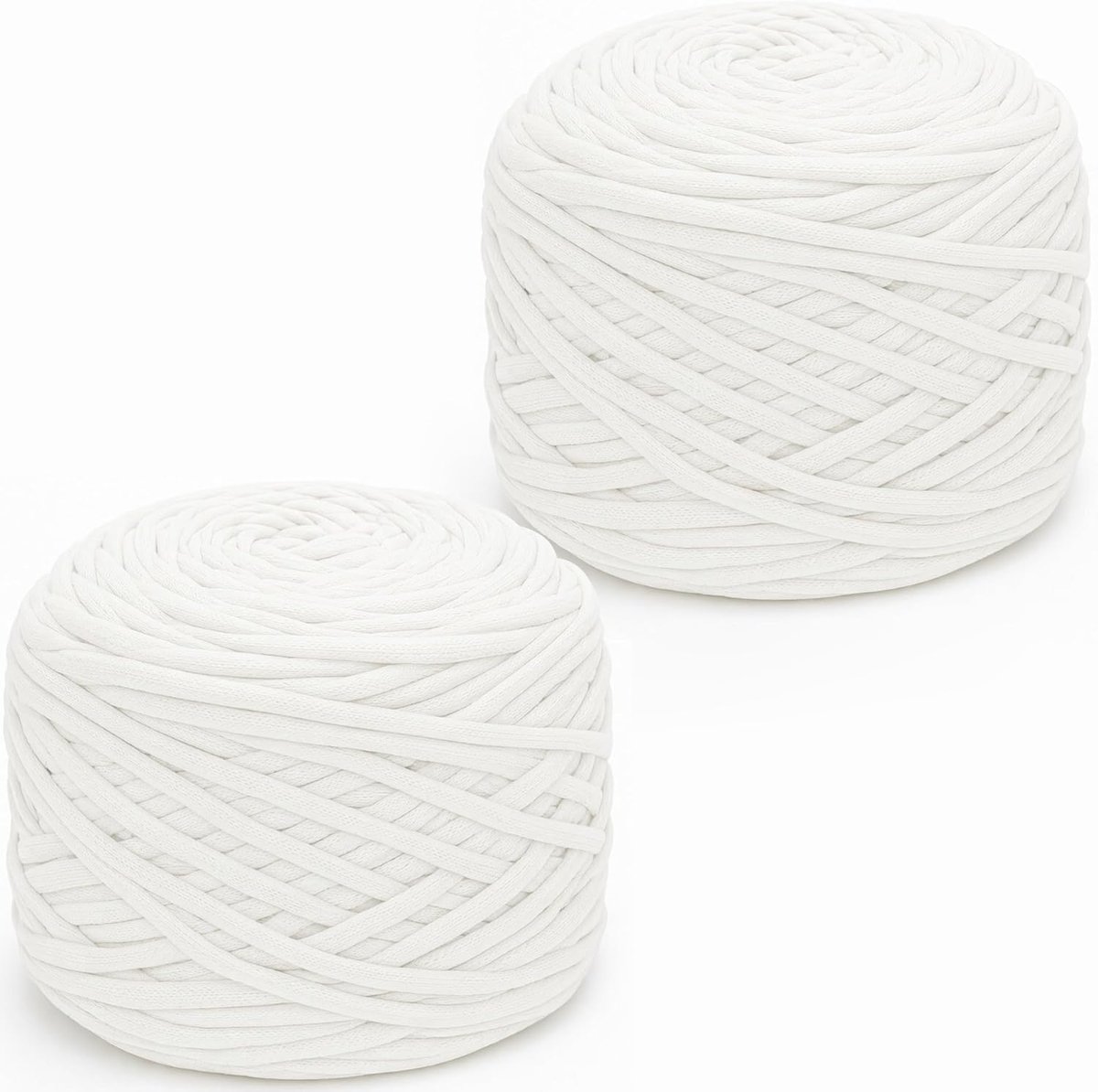 Set van 2 x 285 g, gehaakte garen, grof garen voor handbreien, stoffen strook, wollen garen voor tassen, manden, dekens en doe-het-zelf woondecoratie, 285 g per rol dikke wol (wit)
