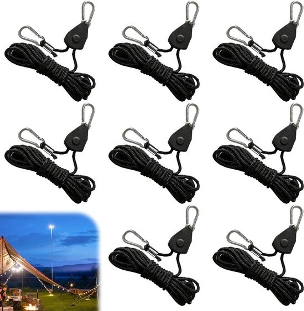 Kabelratel ratelhanger met karabijnhaak - verstelbaar touw - kabelhaak - ratel kabelratel - 2 m touwratel - tentspanner - plantenventilator - licht kamerplanten Spanbanden met ratel