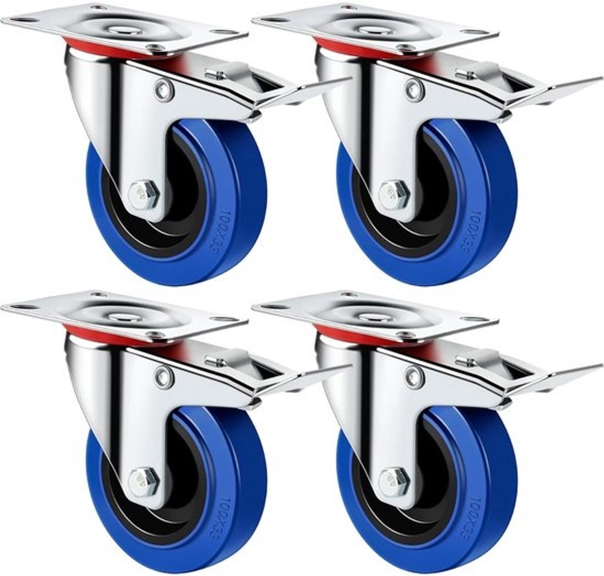 Rolwielen voor meubels - zwenkwielen met remmen - set van 4