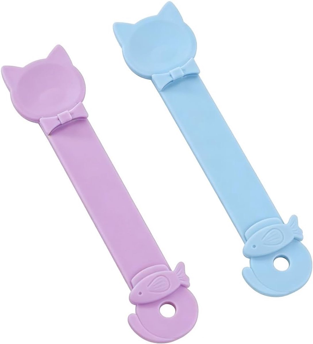 Snoepdispenser voor katten, 2 stuks, blauw, paars, saplepel voor vloeibare puree en snacks, schoon voer zonder verspilling.