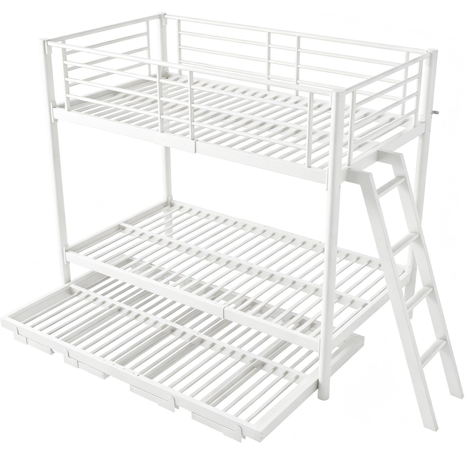MUVANO Wit metalen stapelbed met uitschuifbed - 90 x 200 cm - Onderbed uitbreidbaar tot 180 x 200 cm - Zonder matras - Voor kinderkamer en logeerkamer