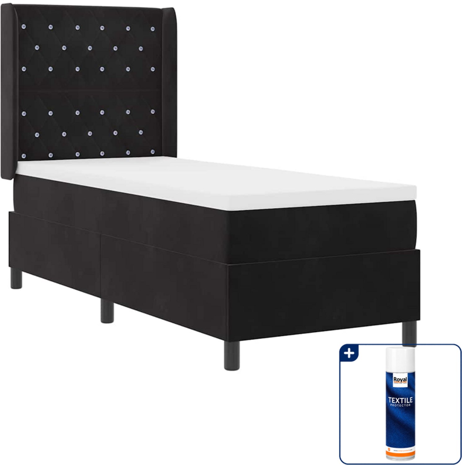 vidaXL boxspringbed met matras met led - 80 x 200 cm - fluweel - zwart - Inclusief textielbeschermer 500 ml