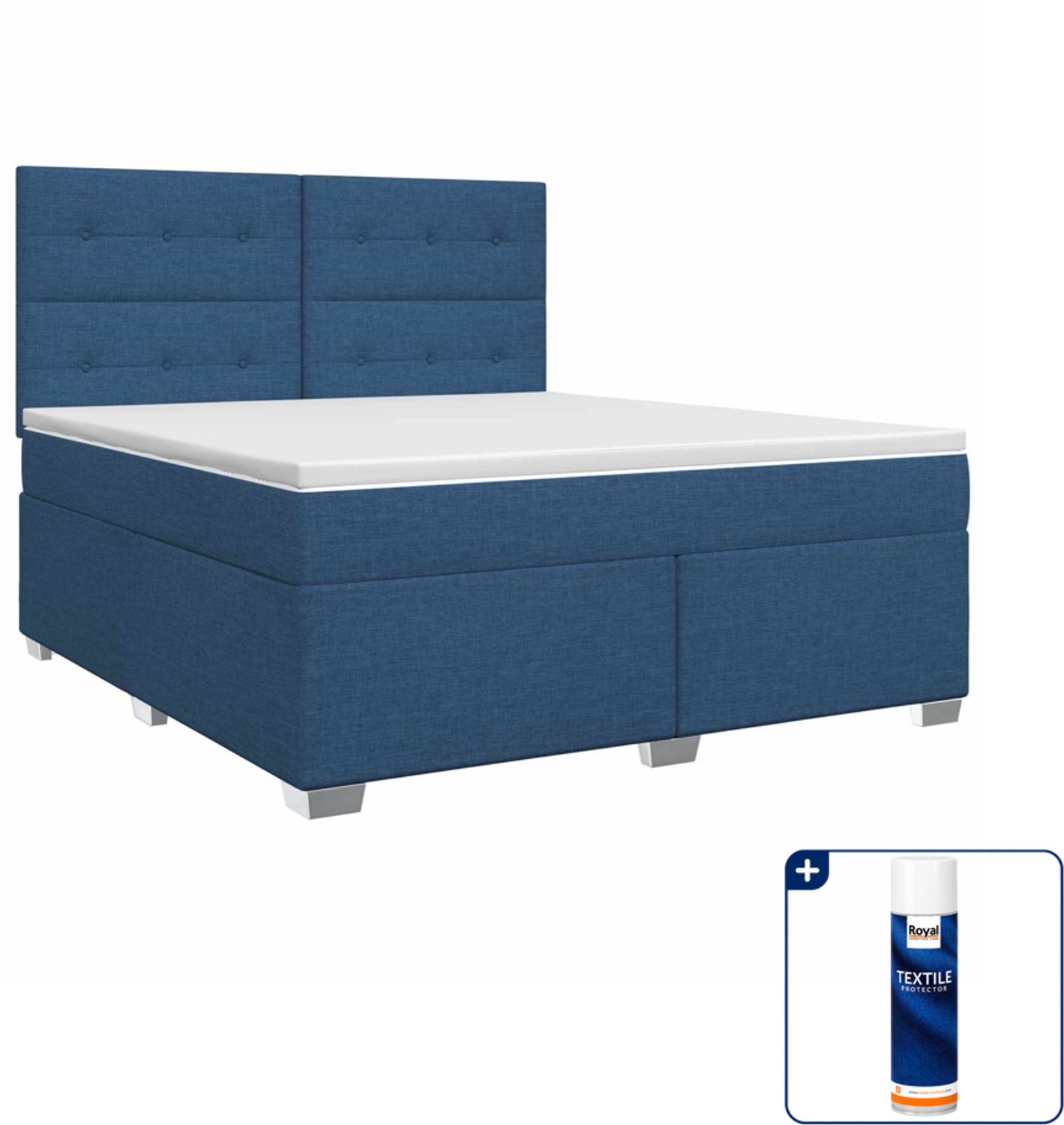 vidaXL boxspringbed met matras - Queensize - 160 x 200 cm - blauw - Inclusief textielbeschermer 500 ml
