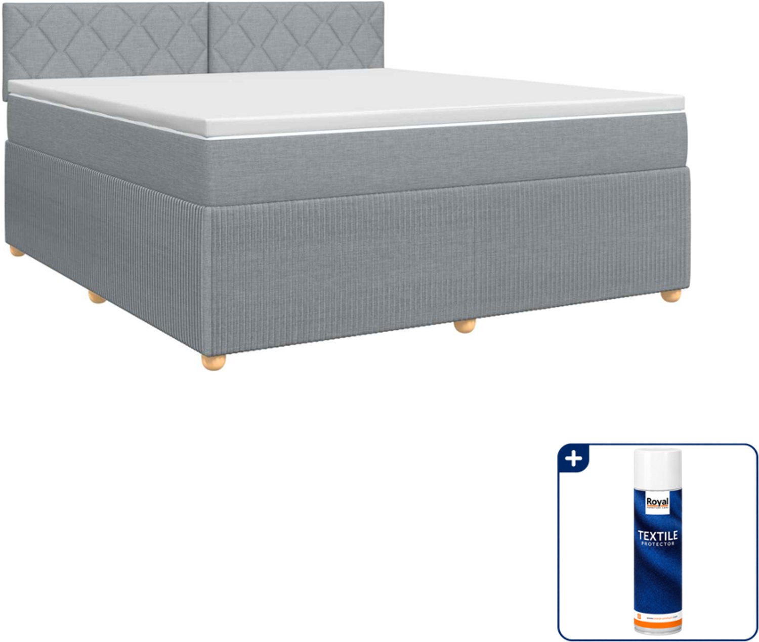 vidaXL Kingsize boxspringbed met matras - 180 x 200 cm - lichtgrijs - Inclusief textielbeschermer 500 ml