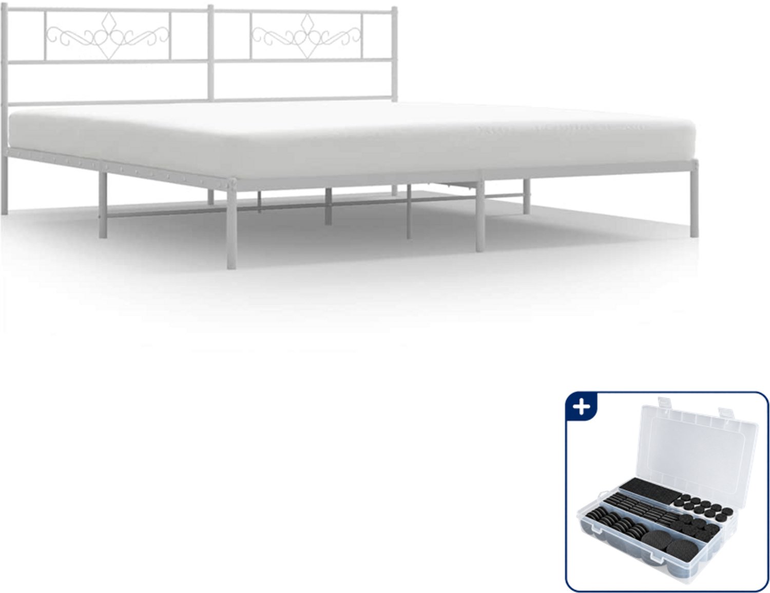 vidaXL Bedframe - 193 x 203 cm - staal - wit - Inclusief antikrasvilt 177-delig