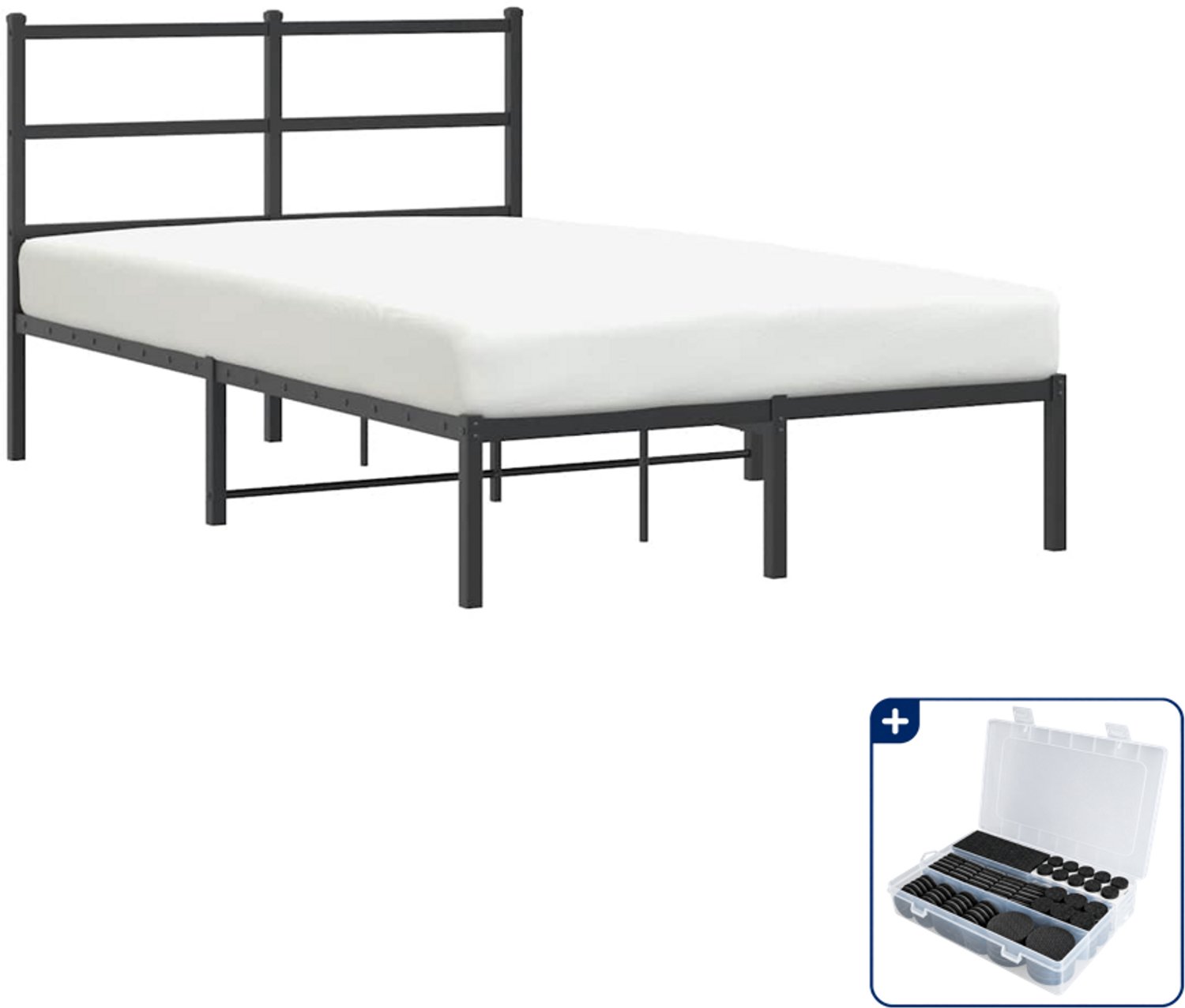 vidaXL bedframe met hoofdbord - 120 x 190 cm - staal - zwart - Inclusief antikrasvilt 177-delig