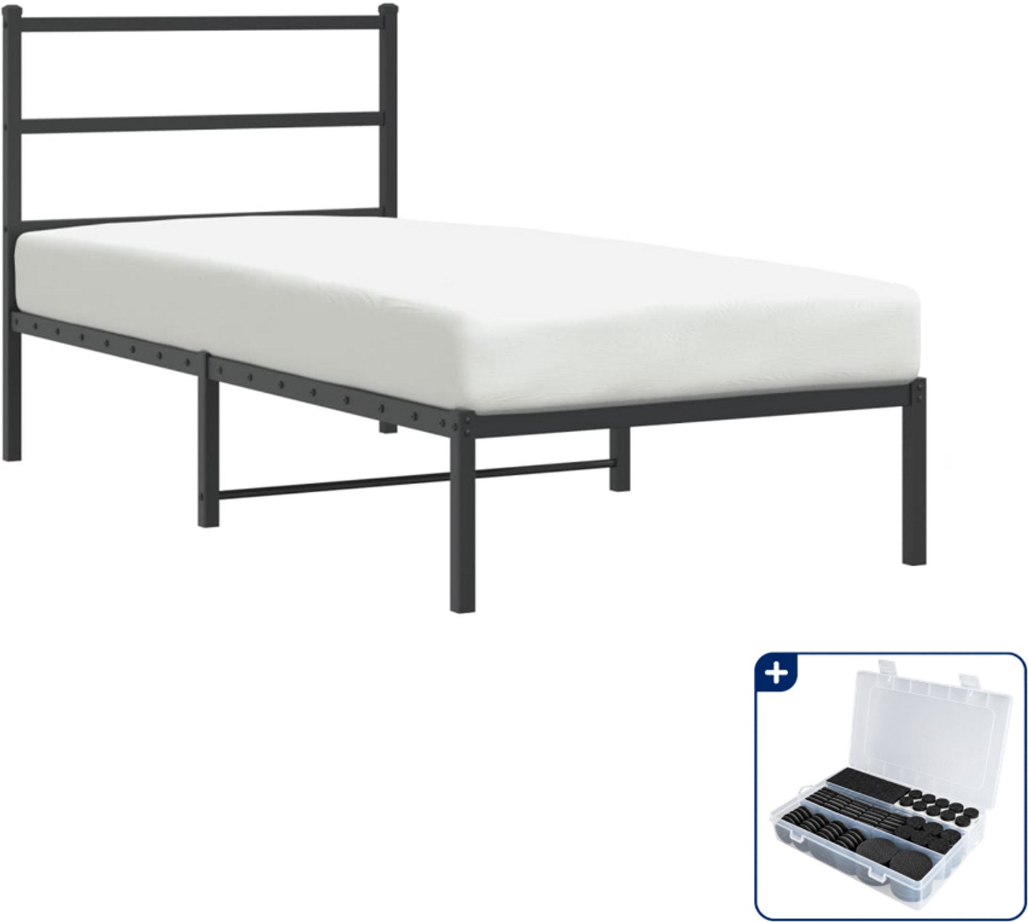 vidaXL bedframe - 90 x 190 cm - staal - zwart - Inclusief antikrasvilt 177-delig