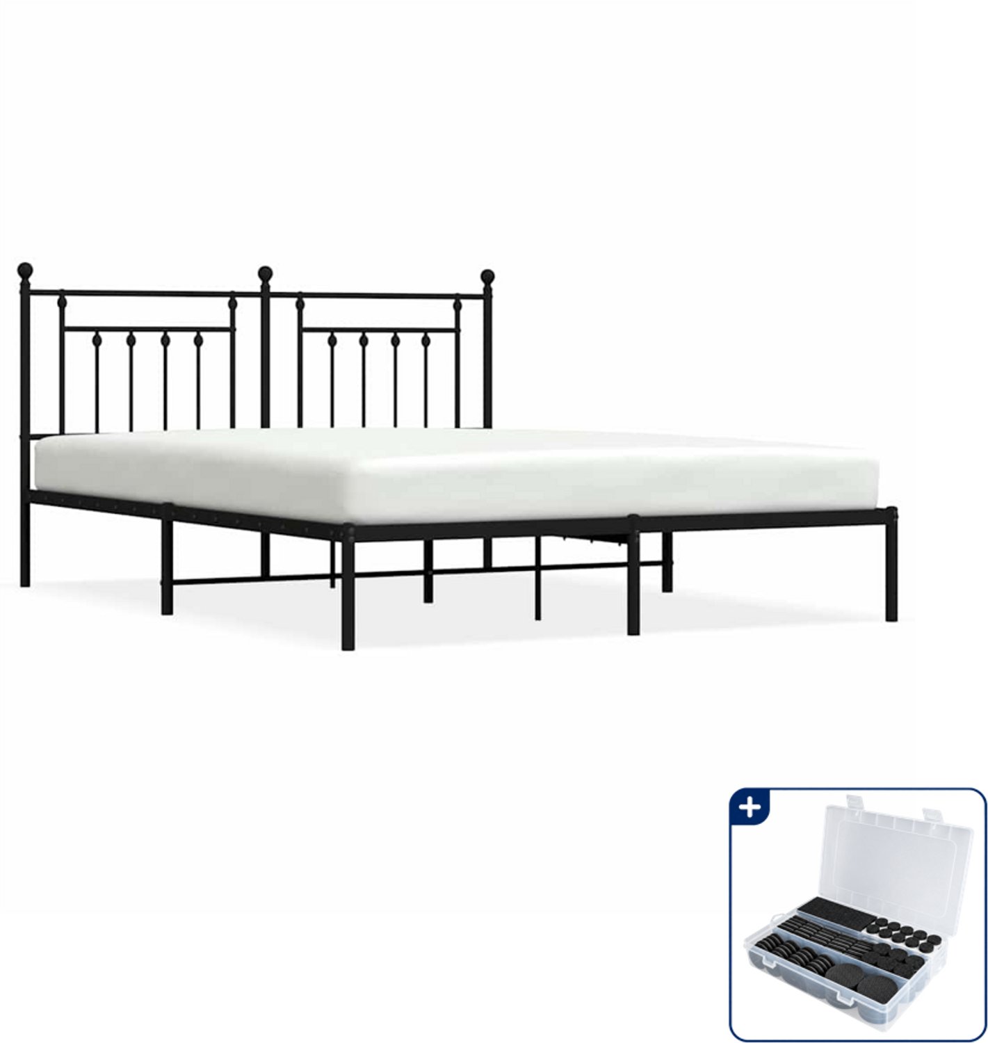 vidaXL bedframe met hoofdbord - 183 x 213 cm - metaal - zwart - Inclusief antikrasvilt 177-delig