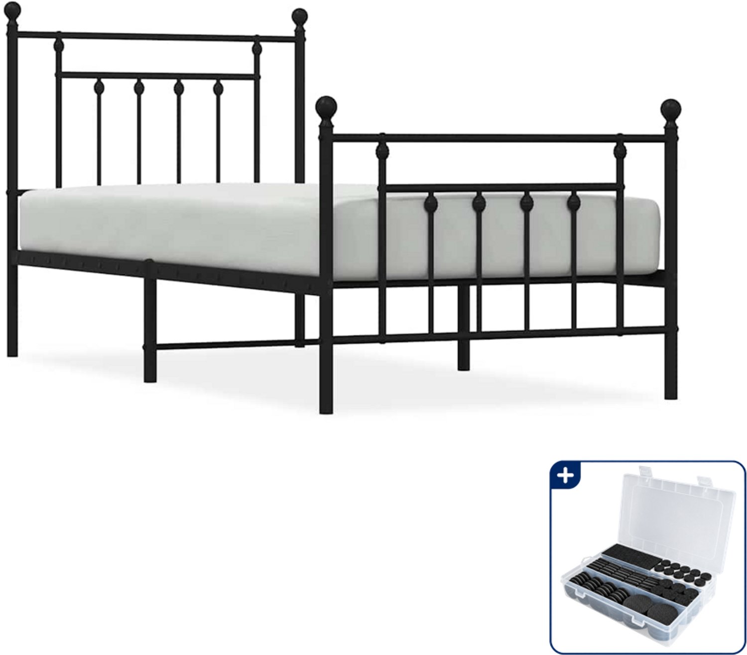 vidaXL bedframe - 90 x 200 cm - metaal - zwart - Inclusief antikrasvilt 177-delig