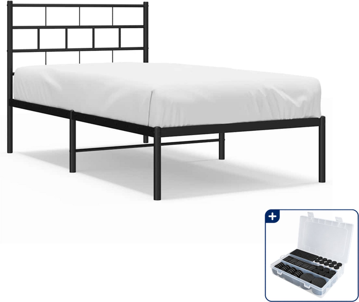 vidaXL bedframe met hoofdbord - 100 x 200 cm - staal - zwart - Inclusief antikrasvilt 177-delig