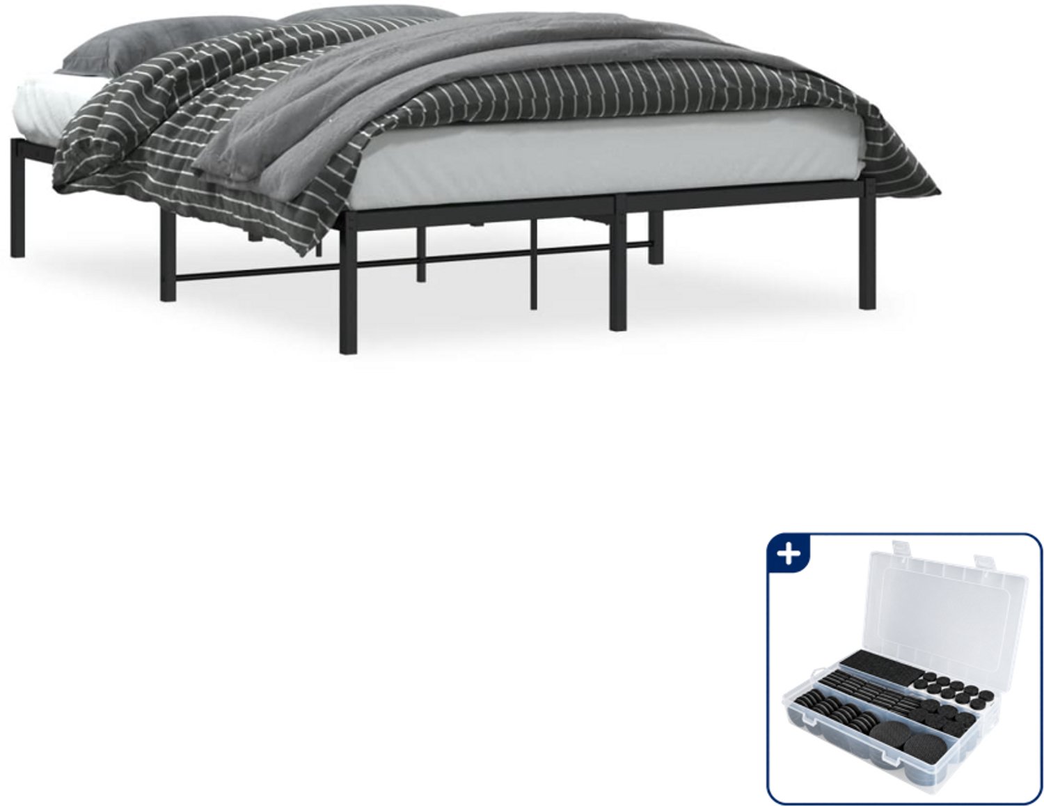 vidaXL bedframe - Small double - 140 x 200 cm - zwart - Inclusief antikrasvilt 177-delig