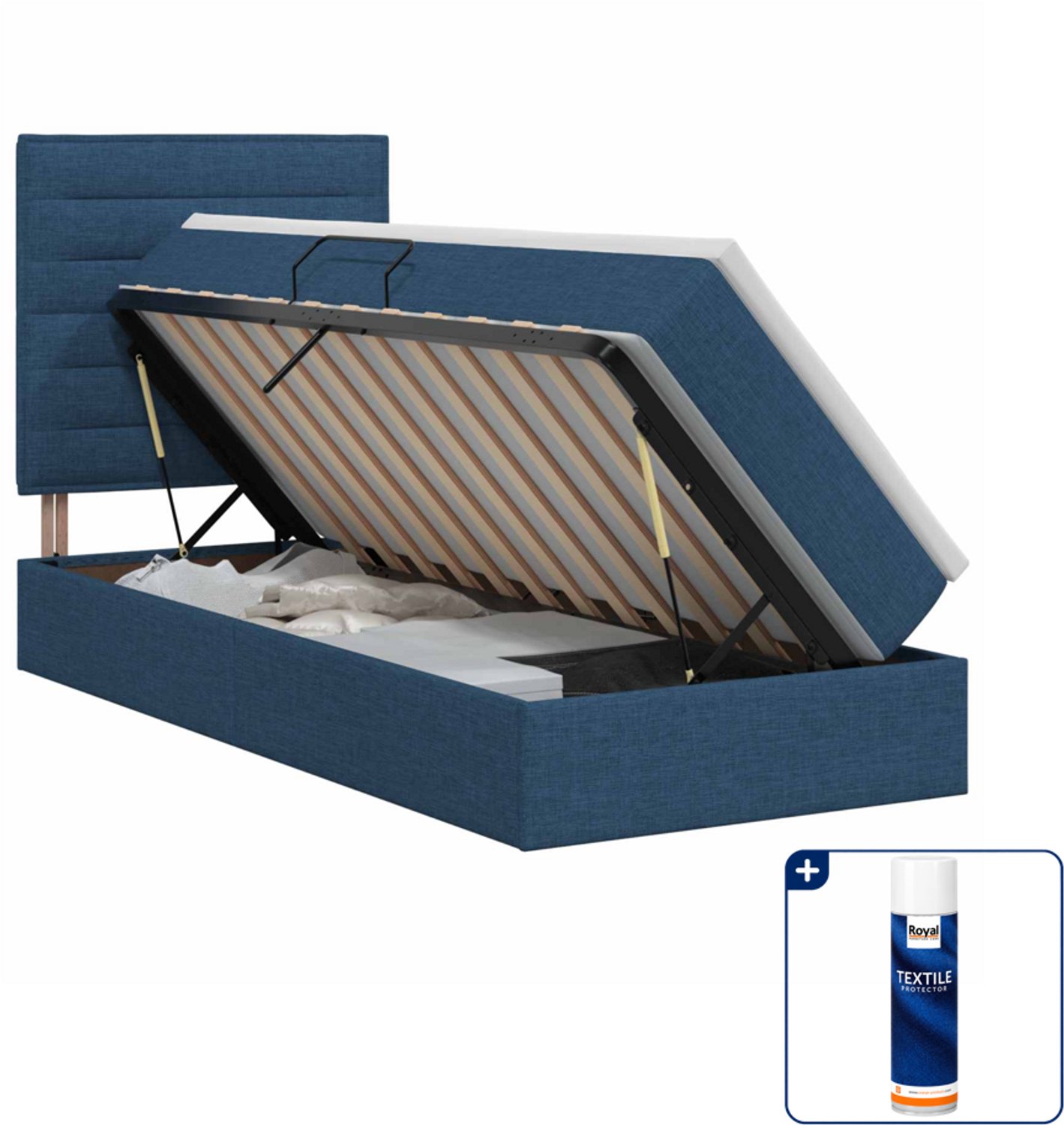 vidaXL opbergbed met matras - 100 x 200 cm - kunstleer - blauw - Inclusief textielbeschermer 500 ml