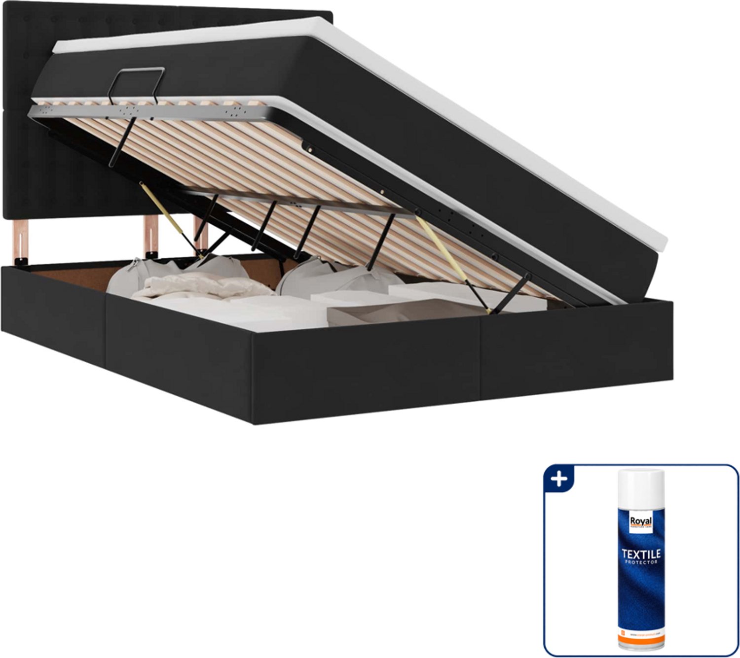 vidaXL opslagbed met matras - small double - 140 x 200 cm - zwart - Inclusief textielbeschermer 500 ml Rood