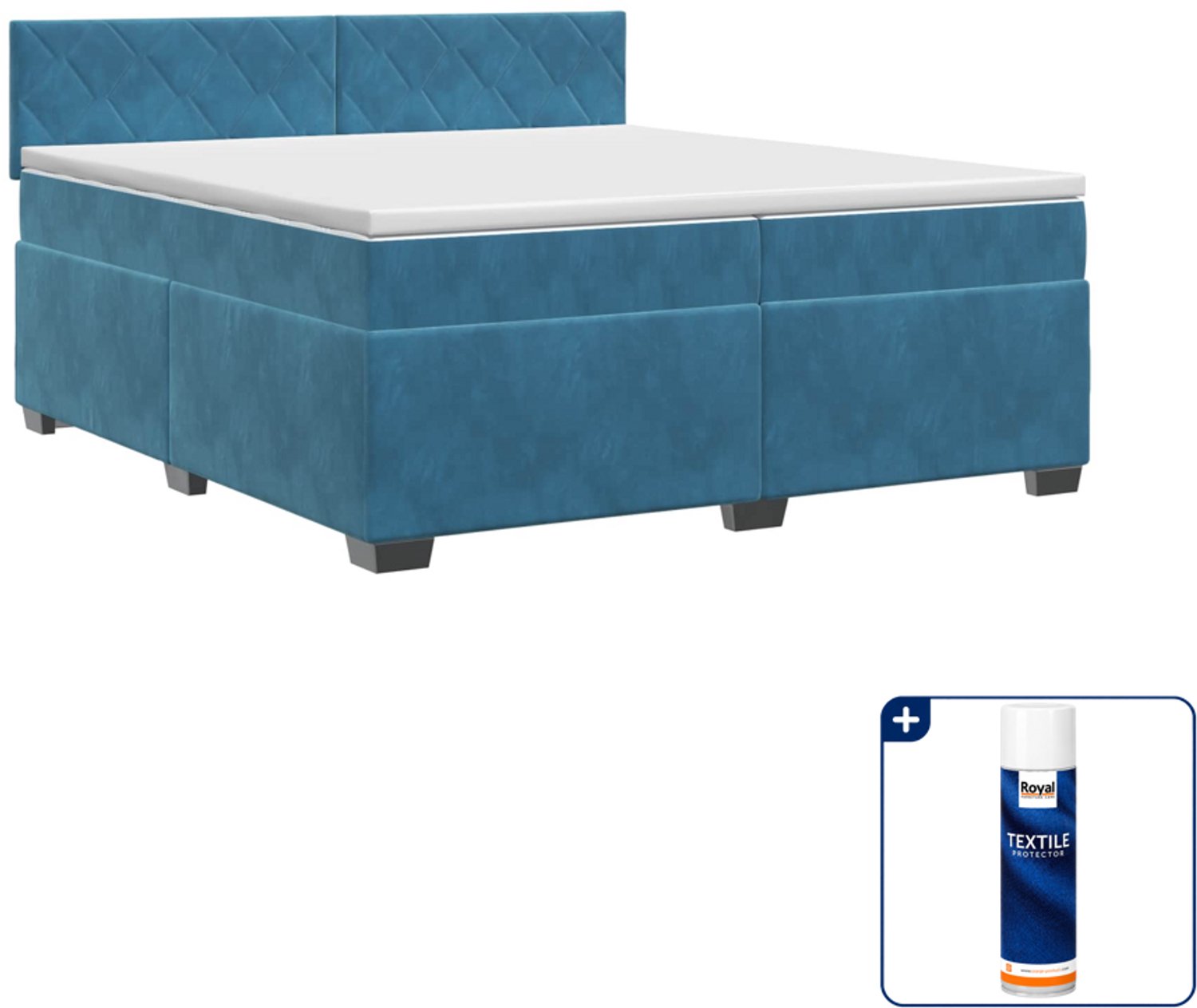 vidaXL Boxspringbed - 200 x 200 cm - fluweel - donkerblauw - Inclusief textielbeschermer 500 ml