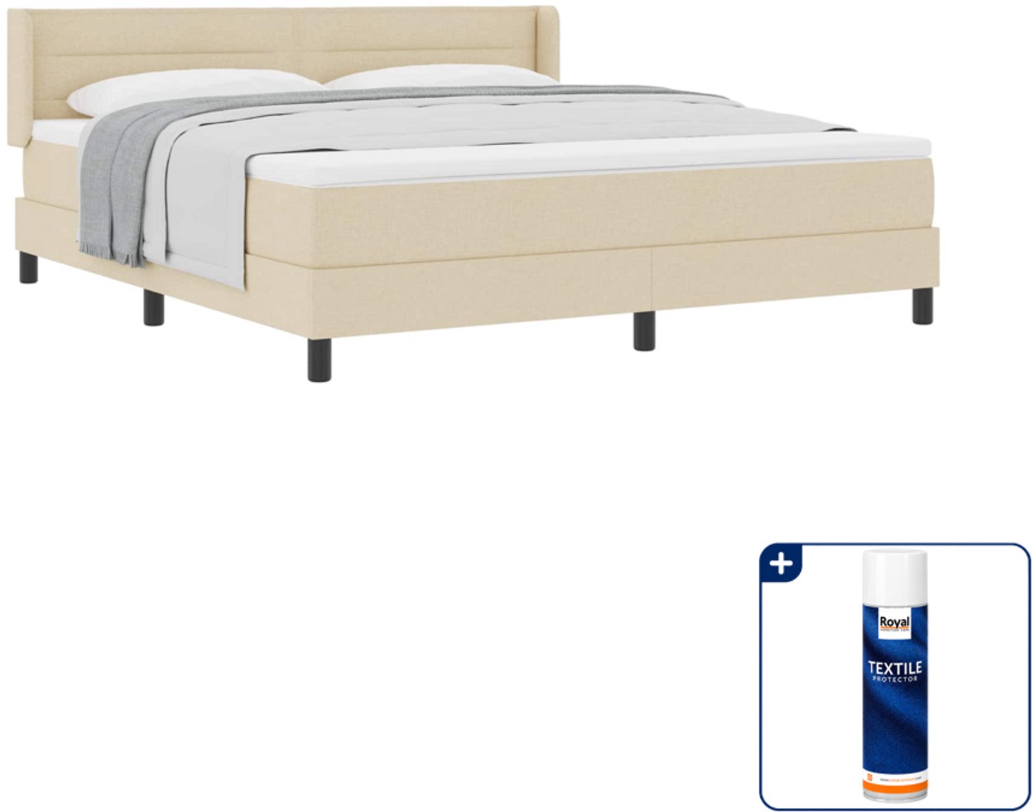vidaXL Kingsize boxspringbed - 180 x 200 cm - crème - Inclusief textielbeschermer 500 ml