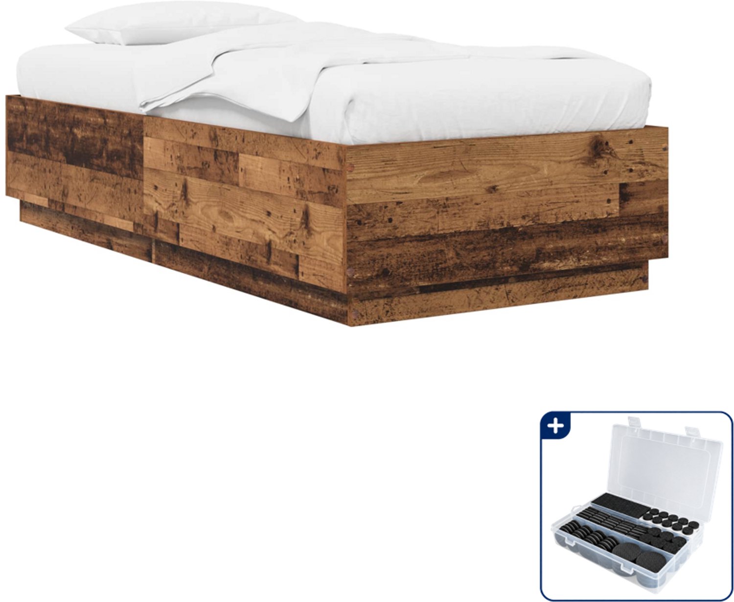 vidaXL bedframe - 80 x 200 cm - bewerkt hout - oud hout - Inclusief antikrasvilt 177-delig Bruin