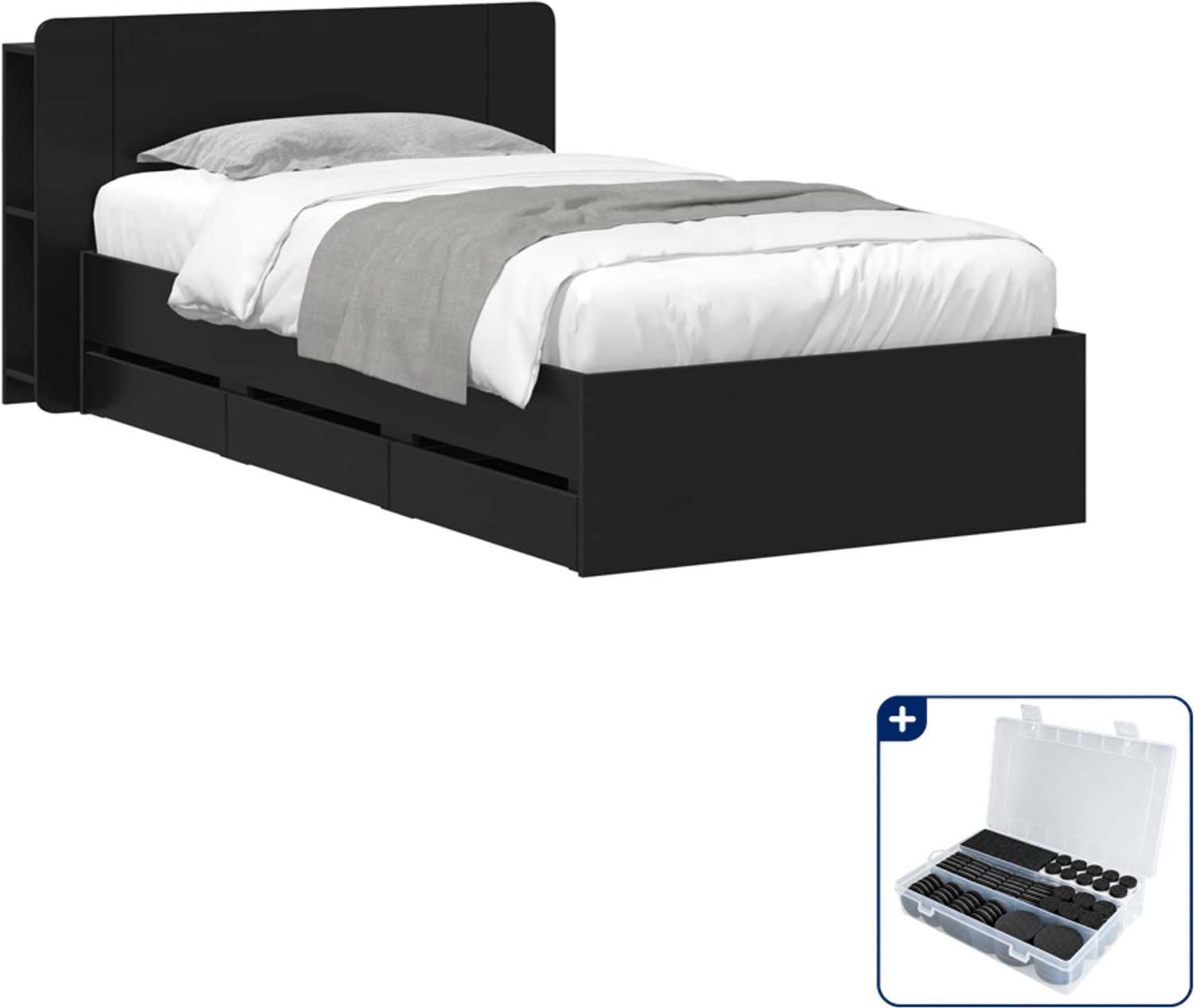 vidaXL bedframe - 75 x 190 cm - zwart - Inclusief antikrasvilt 177-delig