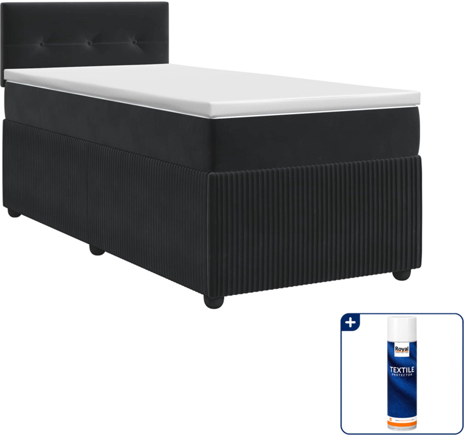 vidaXL boxspringbed met matras - 90 x 200 cm - fluweel - zwart - Inclusief textielbeschermer 500 ml
