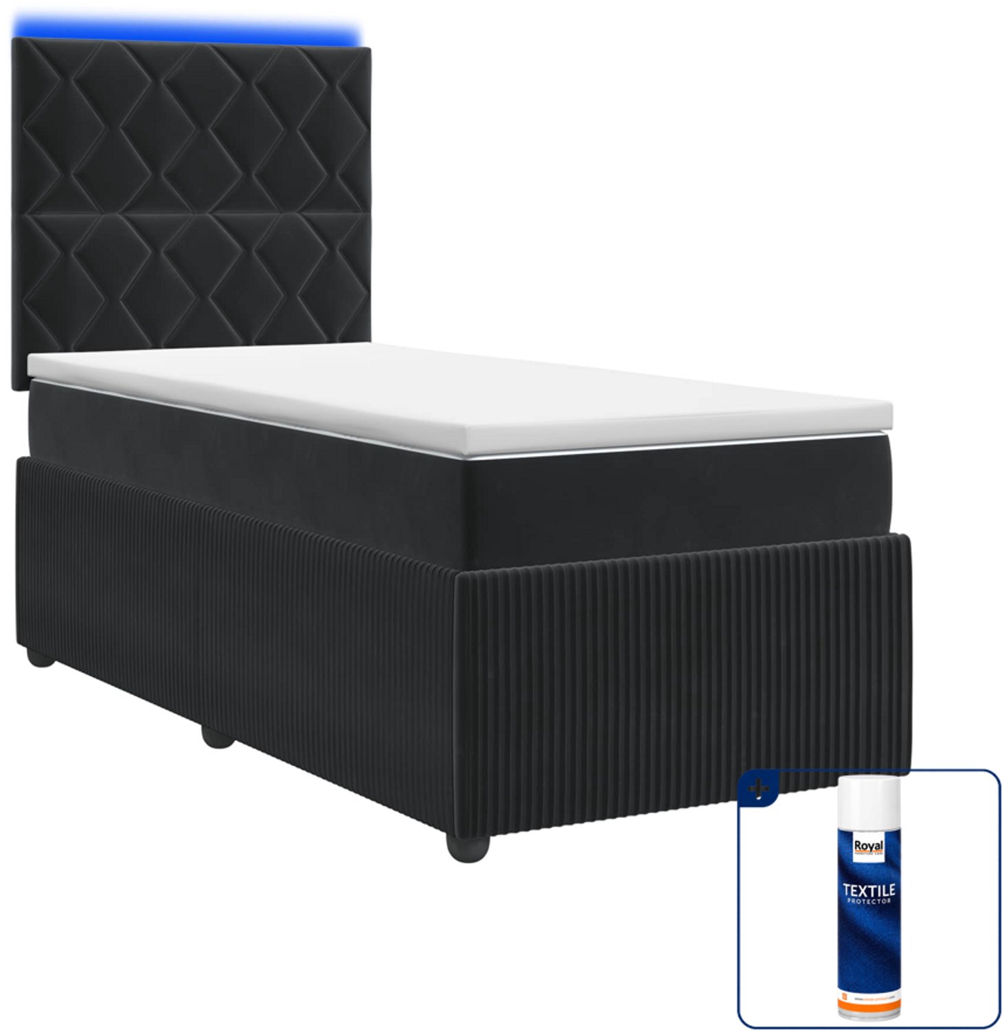 vidaXL boxspring met matras - 90 x 200 cm - fluweel - zwart - Inclusief textielbeschermer 500 ml