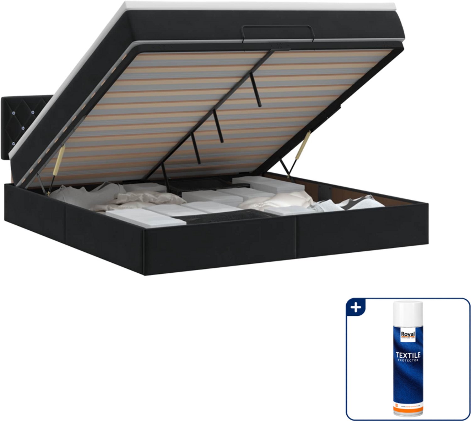 vidaXL Ottoman bed met matras - Small double - 140 x 200 cm - zwart - Inclusief textielbeschermer 500 ml