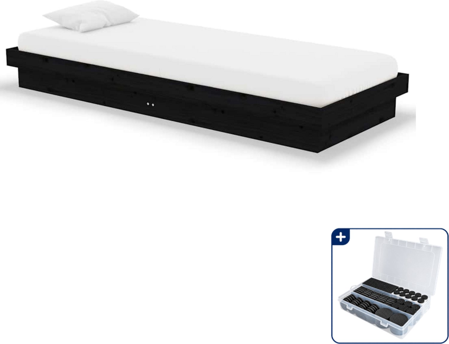 vidaXL bedframe - 75 x 190 cm - massief grenenhout - zwart - Inclusief antikrasvilt 177-delig