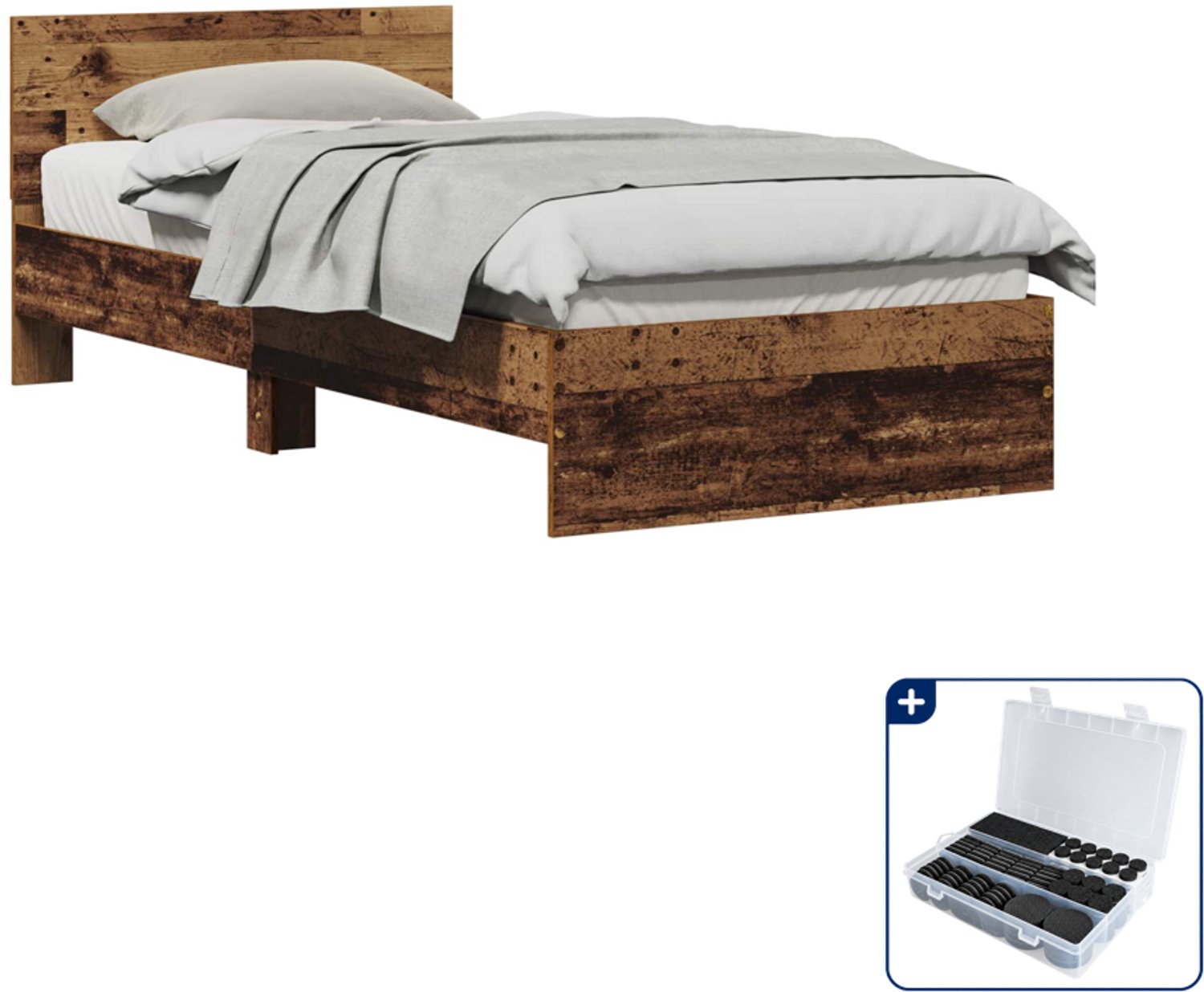 vidaXL bedframe 90 x 200 cm - bewerkt hout - oud hout - Inclusief antikrasvilt 177-delig Bruin