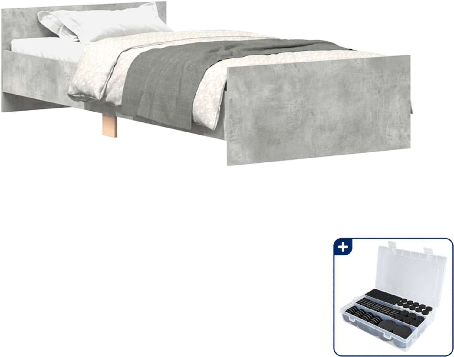 vidaXL Bedframe - 90 x 200 cm - bewerkt hout - betongrijs - Inclusief antikrasvilt 177-delig