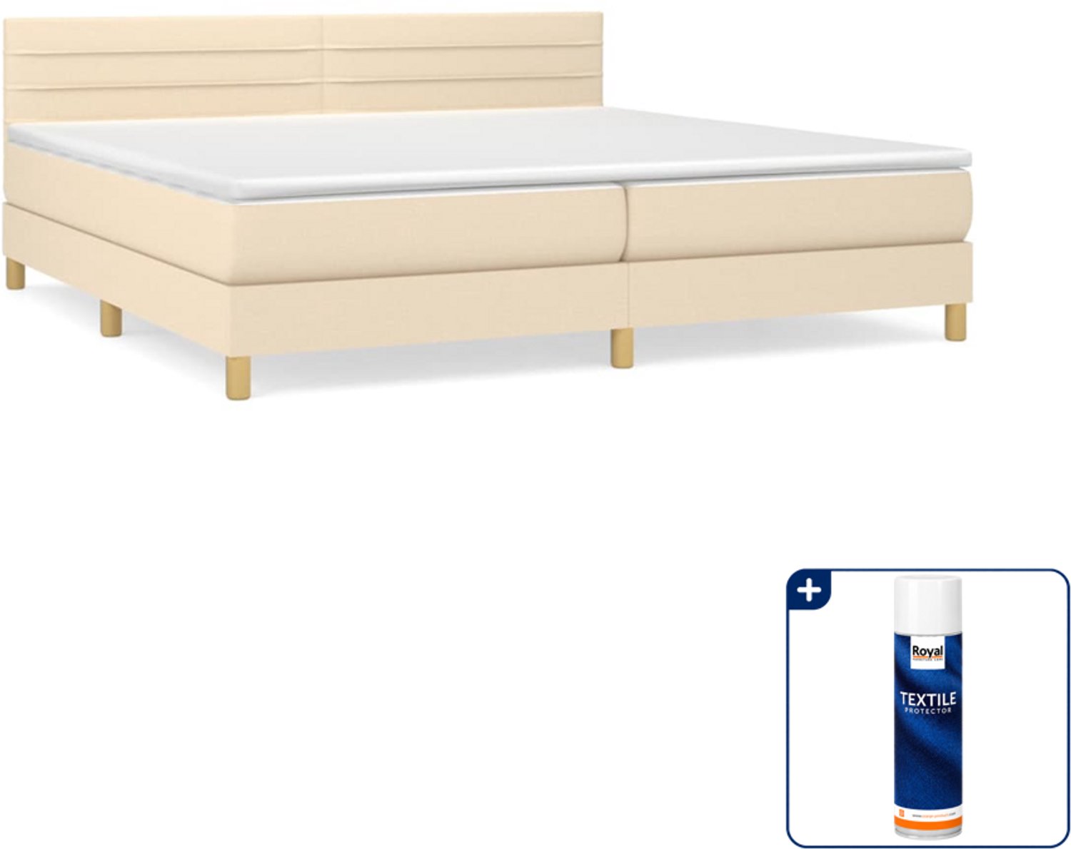vidaXL boxspring met matras Super kingsize - 200 x 200 cm - crème - Inclusief textielbeschermer 500 ml