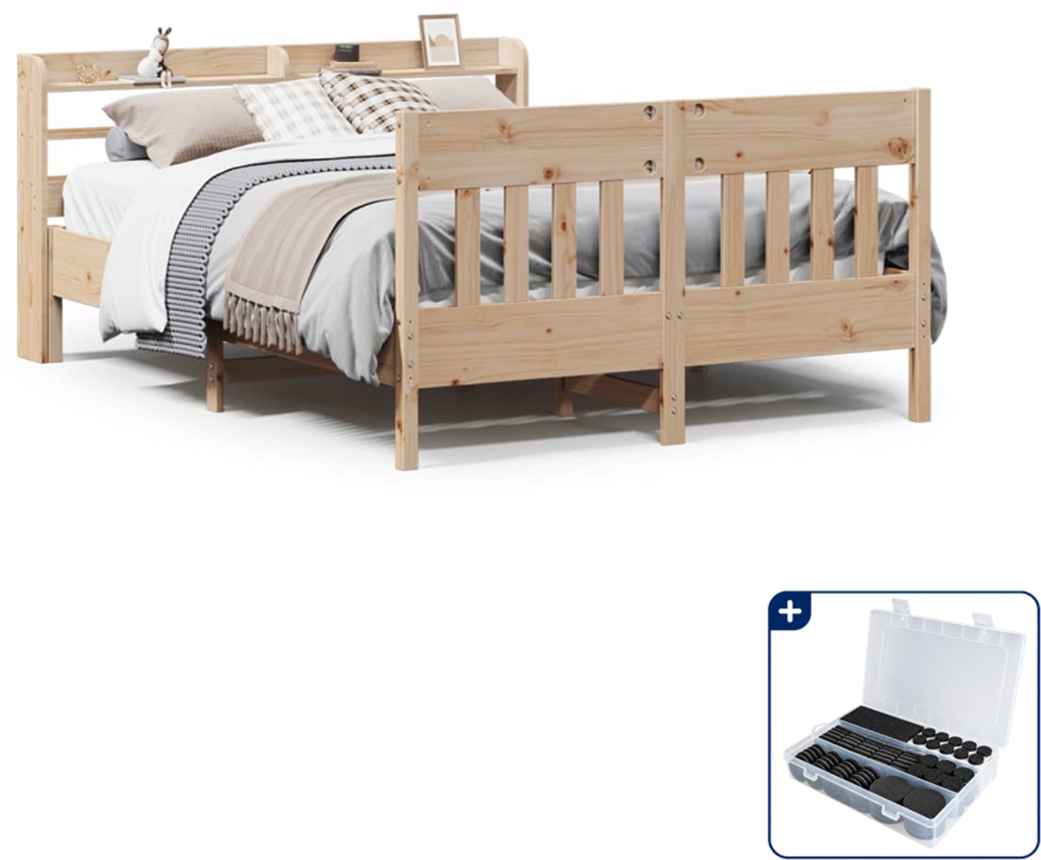 vidaXL bedframe 150 x 200 cm - massief grenenhout - Inclusief antikrasvilt 177-delig Bruin