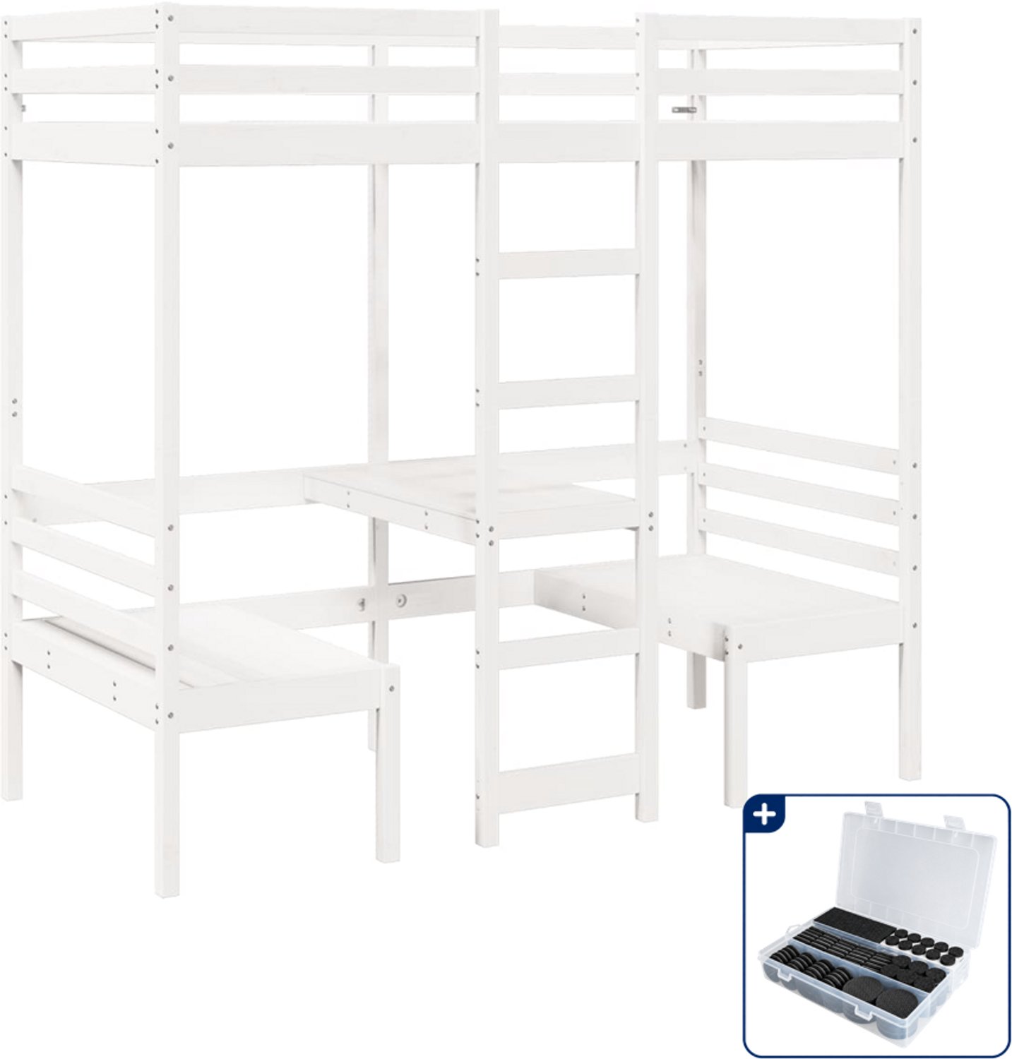 vidaXL hoogslaper met bureau en stoelen - 90 x 190 cm - wit - Inclusief antikrasvilt 177-delig