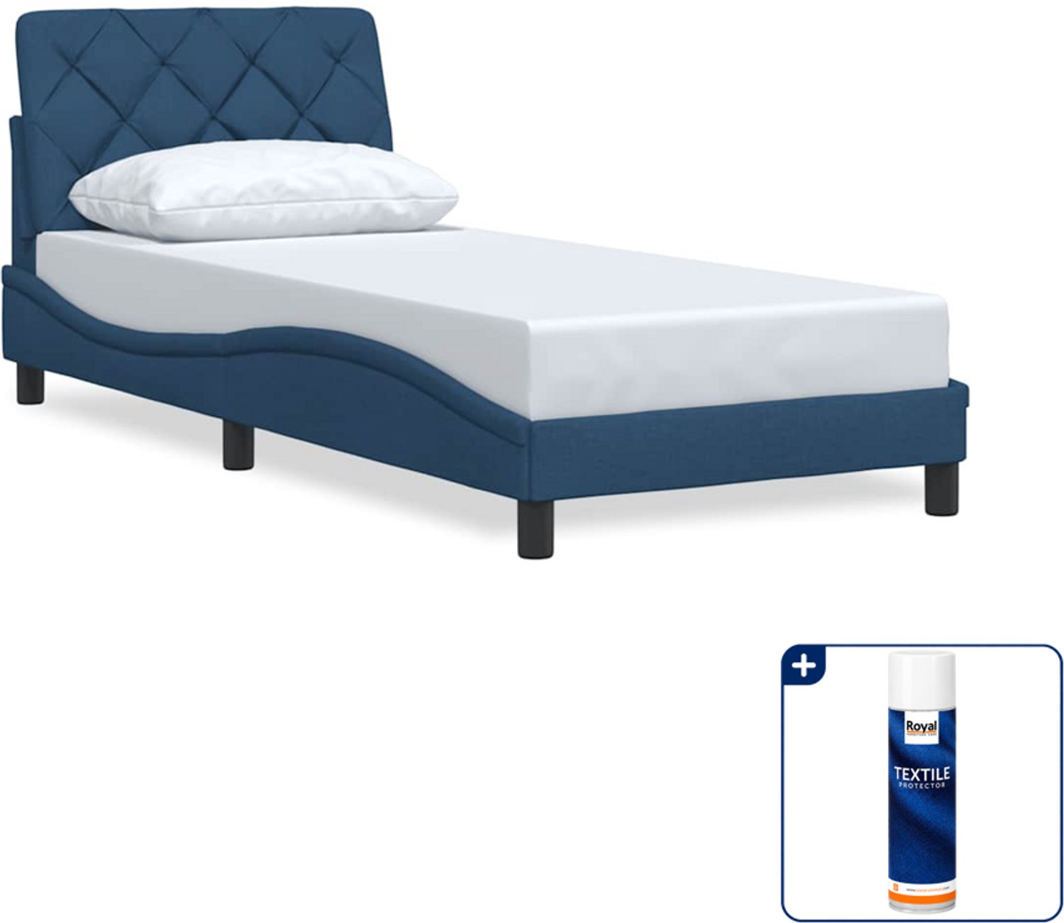 vidaXL bedframe - 90 x 200 cm - stof - blauw - Inclusief textielbeschermer 500 ml Zwart