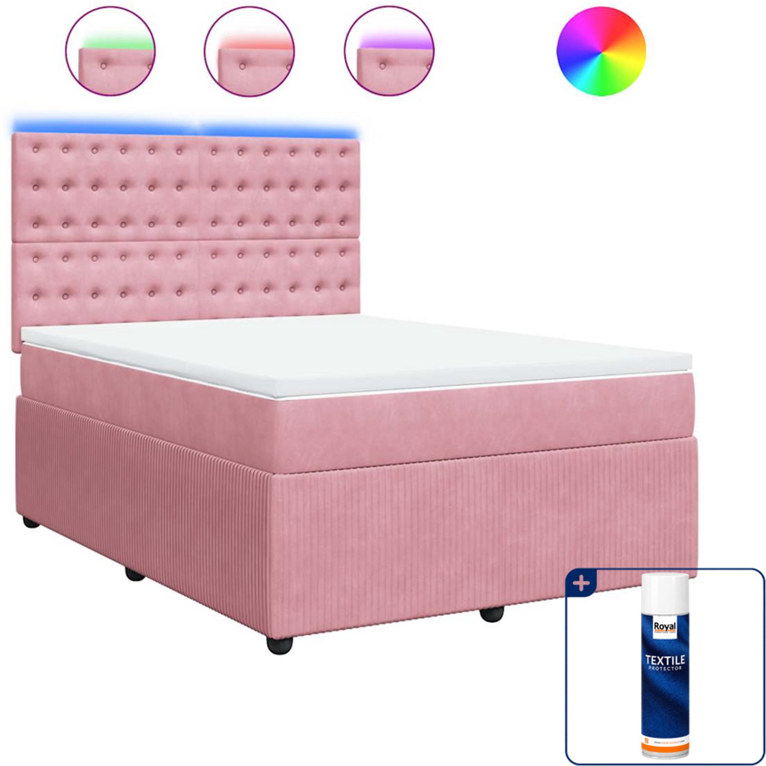 vidaXL Boxspring met matras - 140 x 190 cm - fluweel - roze - Inclusief textielbeschermer 500 ml Zwart